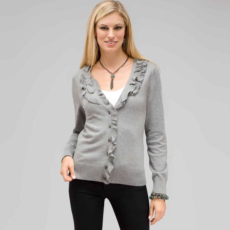 Ruffle Front V-Neck Cardigan